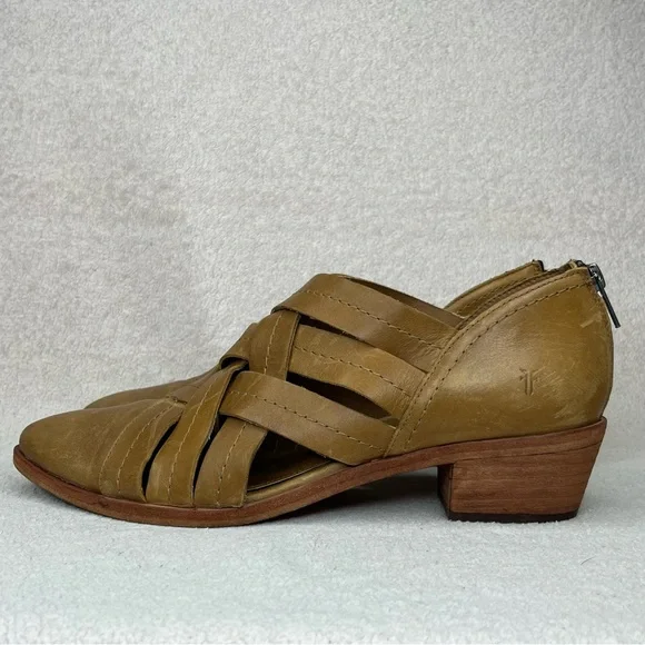 Frye Ray Huarache Woven Leather Ankle Booties Shoes-Womens 10-Tan/Brown-Designer - Picture 7 of 14